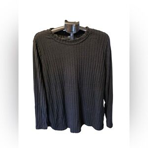 Black Ribbed Knit Long Sleeve Top XXL Soft Stretch Casual Basic